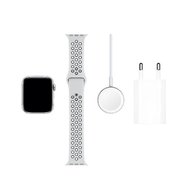 Apple Watch Nike Series 5, Chip W3, 44 mm, GPS, Caja aluminio plata, Correa Nike platino y negro