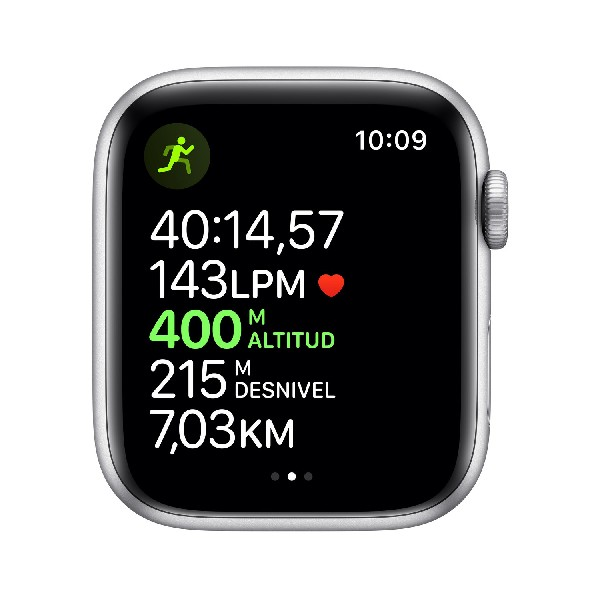 Apple Watch Nike Series 5, Chip W3, 44 mm, GPS, Caja aluminio plata, Correa Nike platino y negro