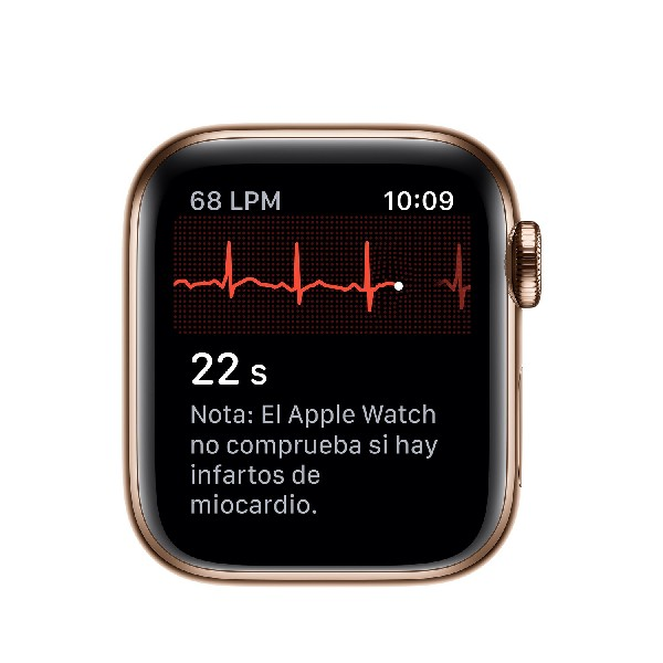 Apple Watch Series 5, Chip W3, 40 mm, GPS + Cellular, Caja acero inoxidable oro, Correa deportiva piedra