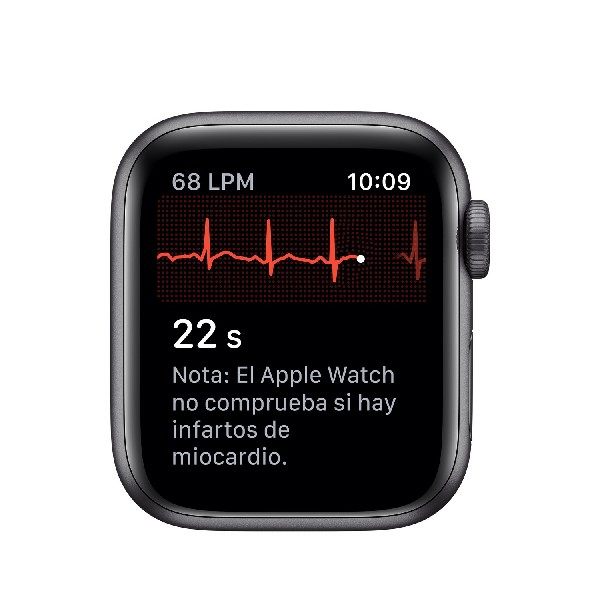 Apple Watch negra mostrando un ECG con una frecuencia cardíaca de 68 LPM.