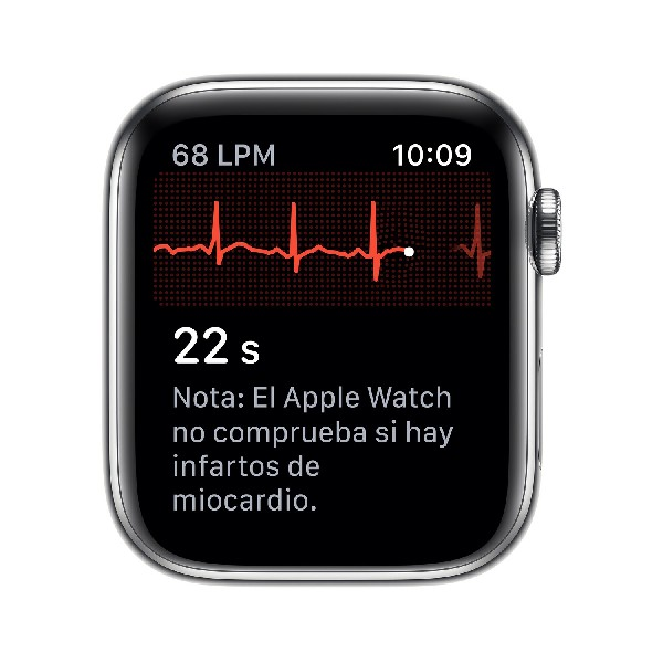 Apple Watch Series 5, Chip W3, 44 mm, GPS + Cellular, Caja acero inoxidable plata, Correa deportiva blanca