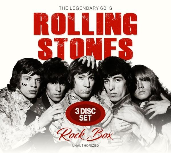 Albumcover von Rolling Stones Rock Box mit Gesichtern der Bandmitglieder und rotem Text.