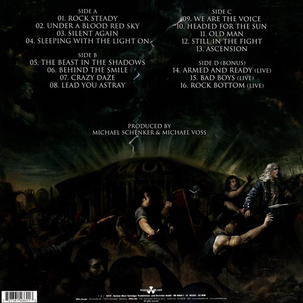 Albumcover mit Titelliste und Illustration einer Kampfszene.