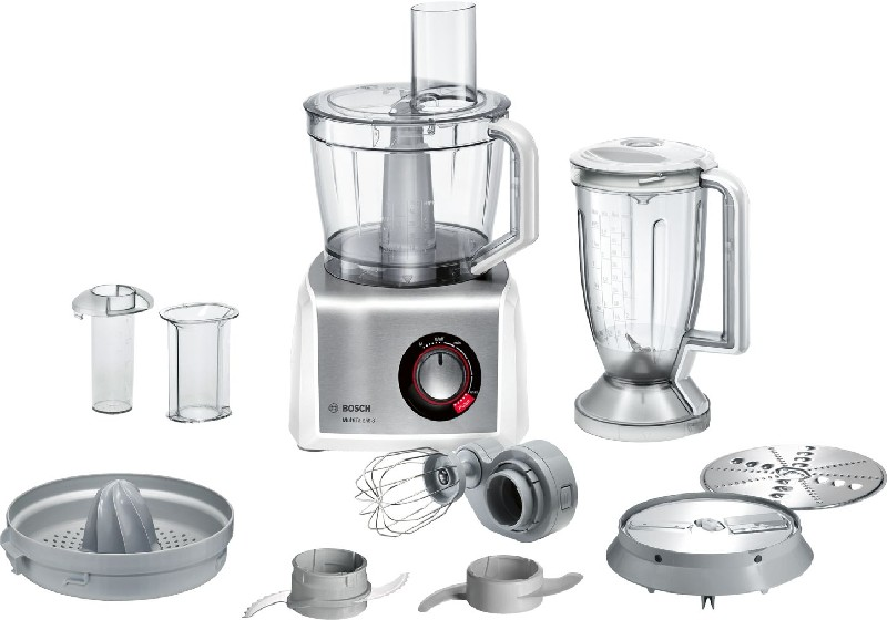 Un electrodoméstico de cocina con múltiples accesorios, incluyendo una licuadora.