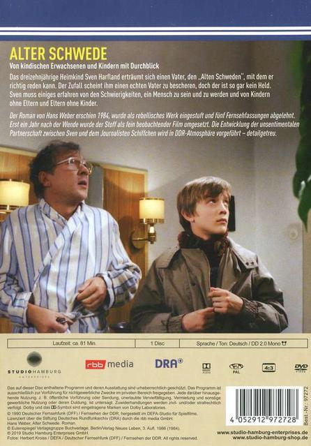 DVD-Hülle mit zwei Männern, die nach oben schauen, Text auf Deutsch und dem Titel 'Alter Schwede'.