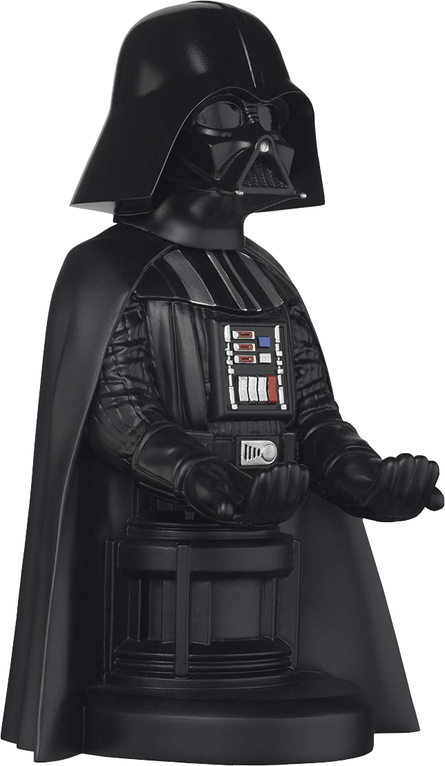 Schwarze Darth Vader Figur, Hände ausstreckend, mit schwarzem Umhang und Helm.
