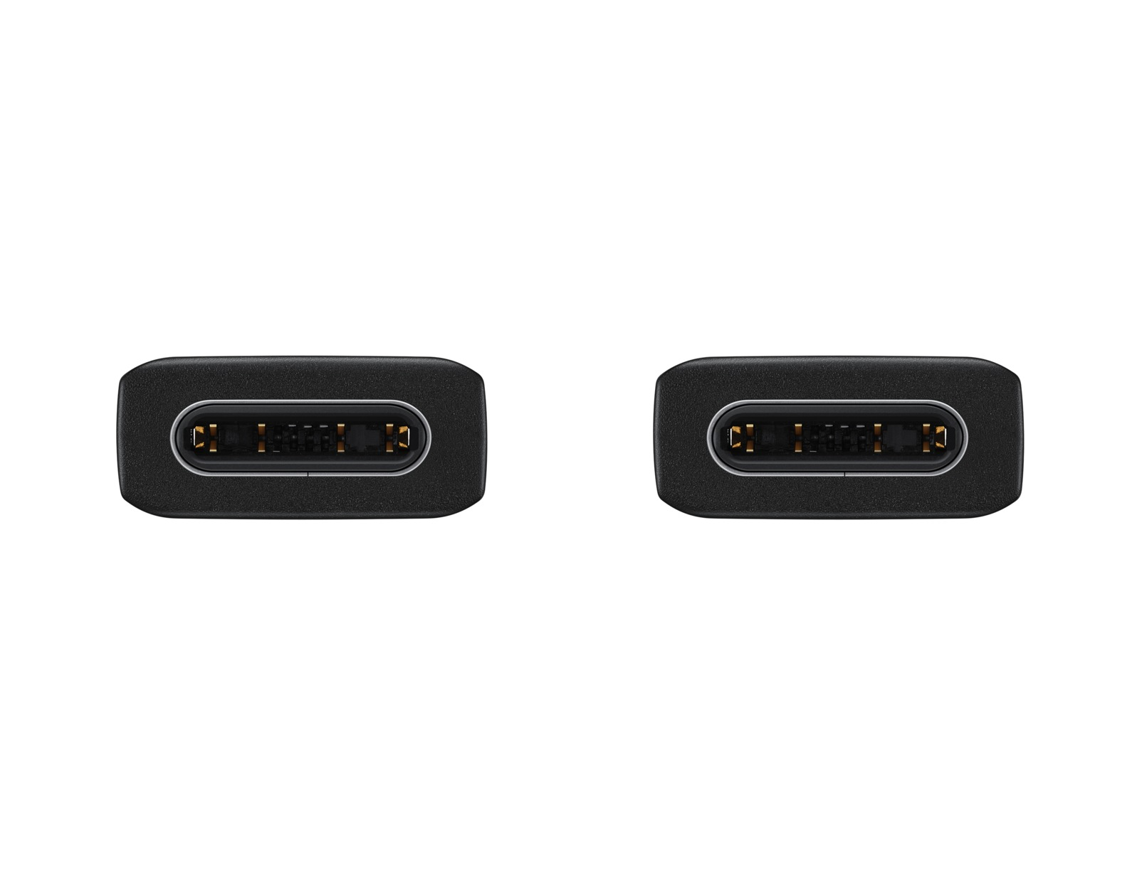 Dos conectores USB-C negros uno al lado del otro sobre un fondo blanco.