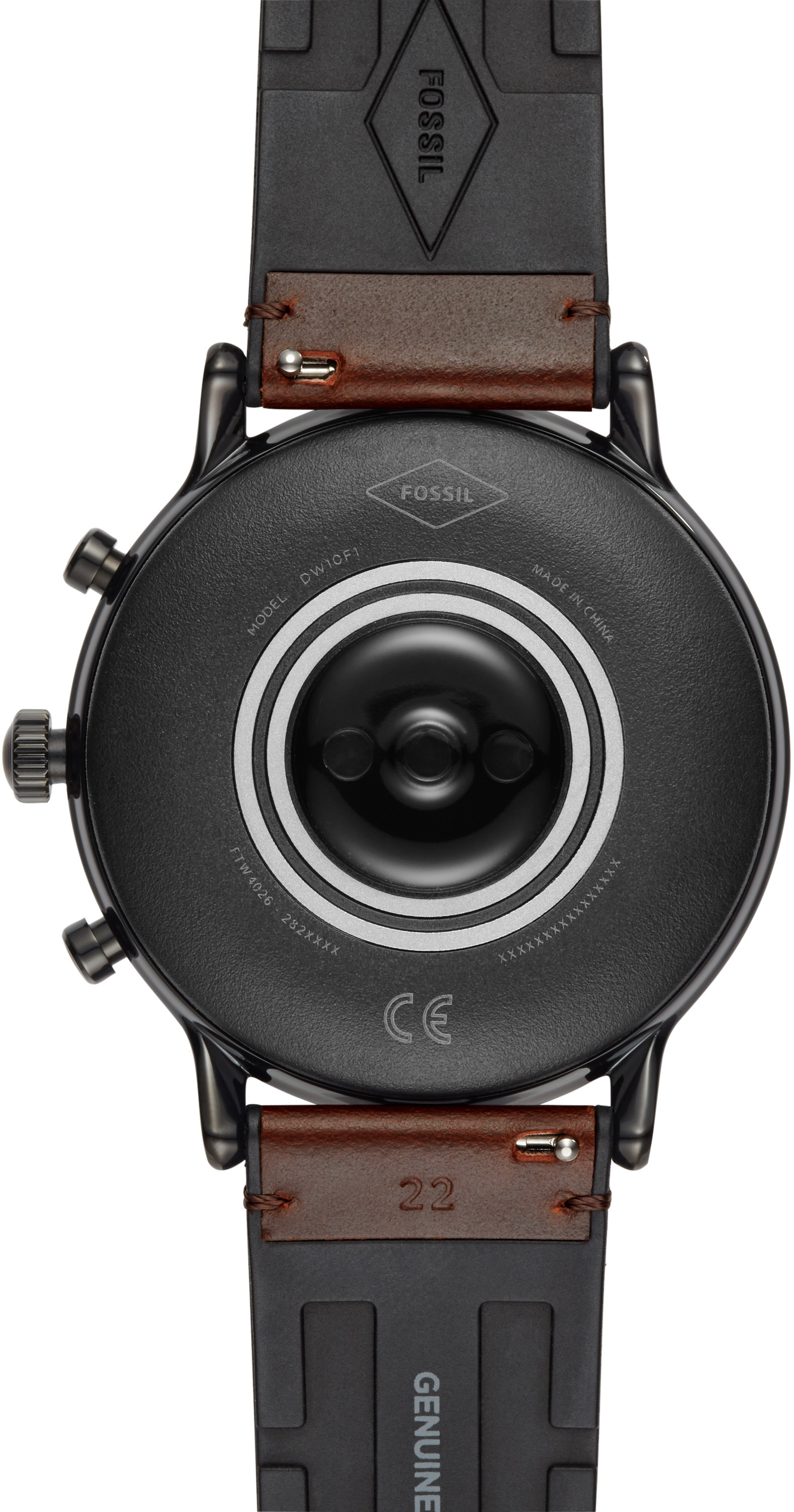FOSSIL The Carlyle HR - 5. Generation 44 mm Smartwatch Edelstahl Echtleder, 200 mm, Dunkelbraun