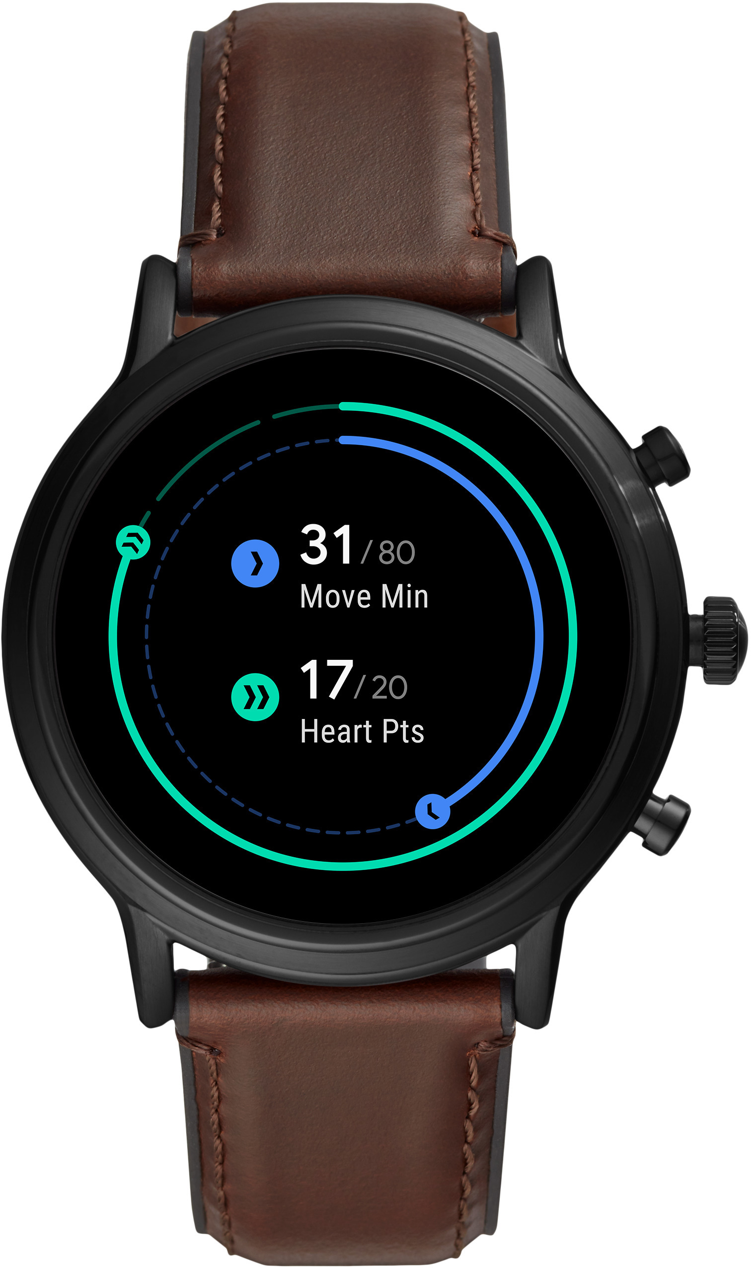 FOSSIL The Carlyle HR - 5. Generation 44 mm Smartwatch Edelstahl Echtleder, 200 mm, Dunkelbraun