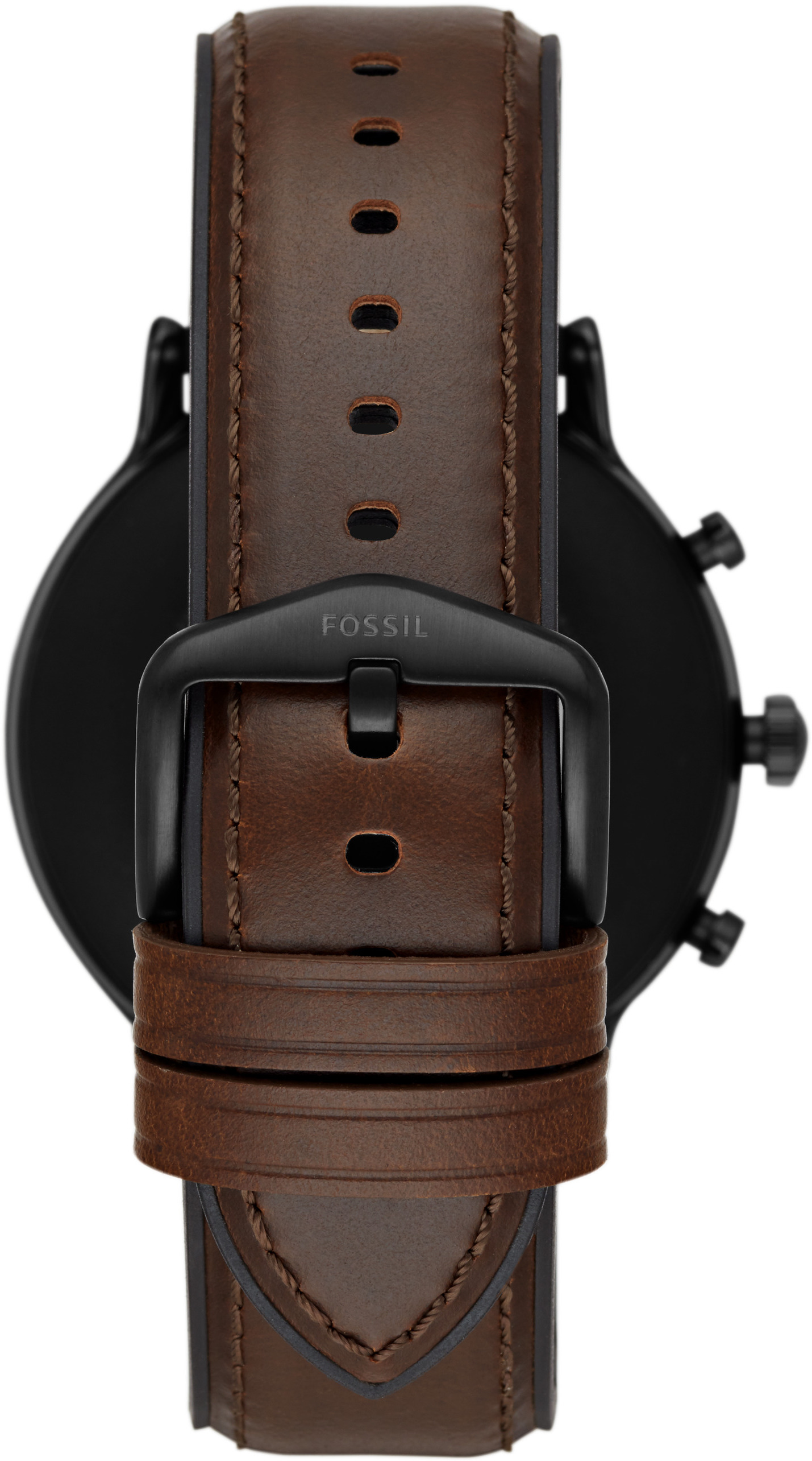 FOSSIL The Carlyle HR - 5. Generation 44 mm Smartwatch Edelstahl Echtleder, 200 mm, Dunkelbraun