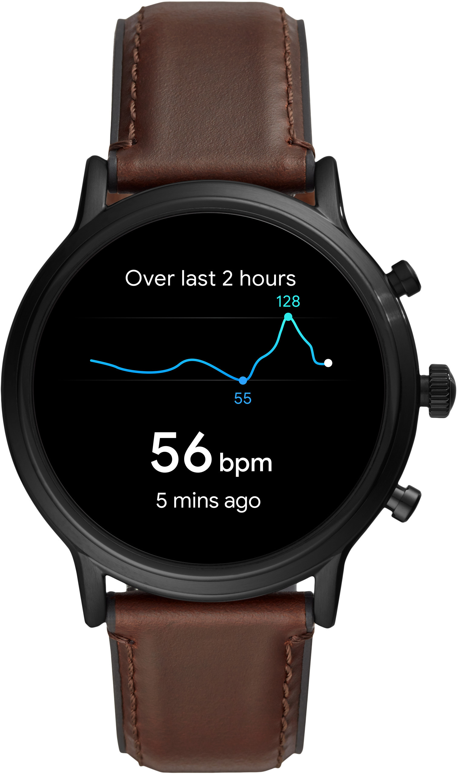 FOSSIL The Carlyle HR - 5. Generation 44 mm Smartwatch Edelstahl Echtleder, 200 mm, Dunkelbraun