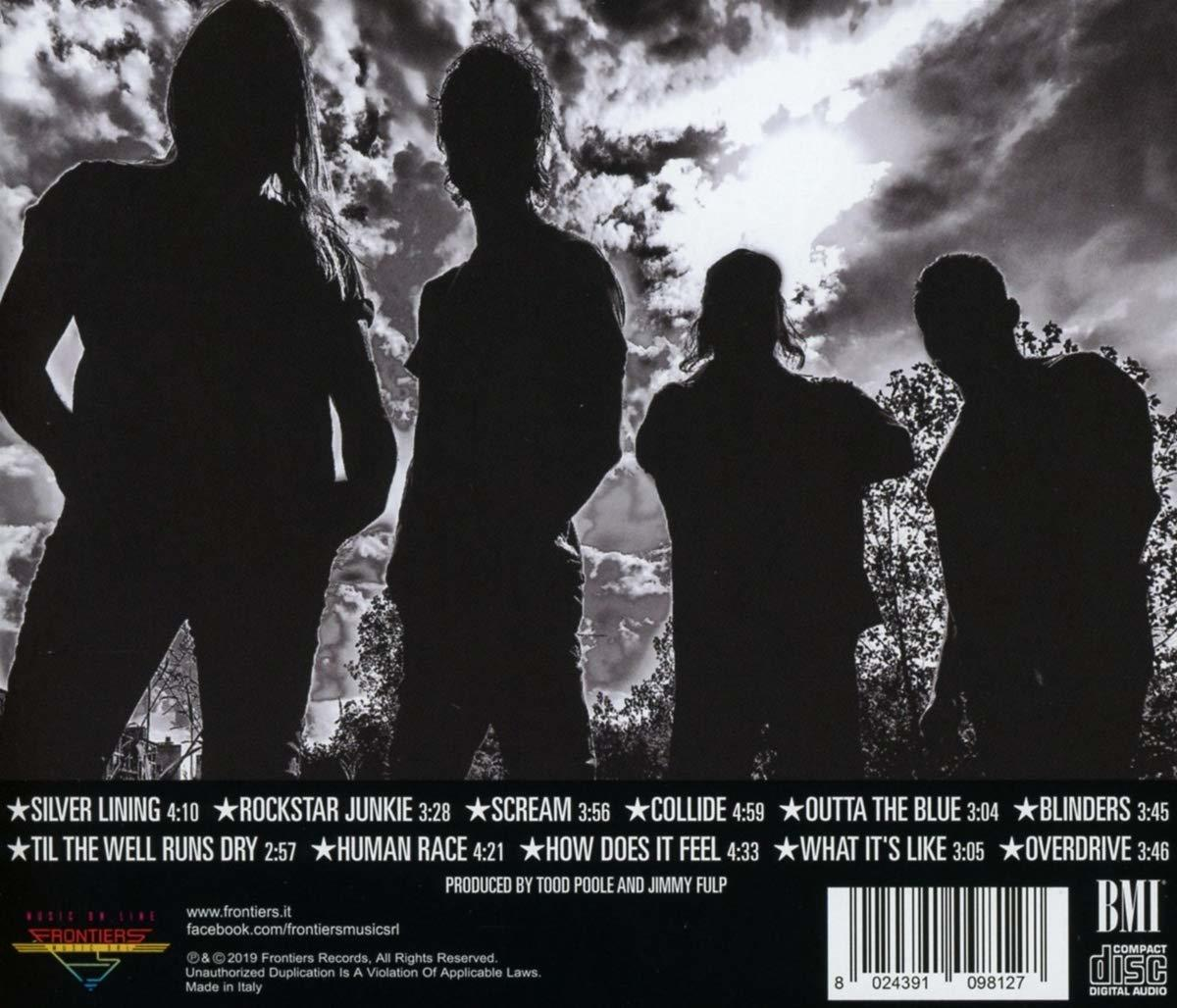 Album-Rückseite mit Band-Silhouetten und Titelliste.