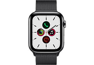 APPLE Watch Series 5 (GPS + Cellular) 44 mm - Smartwatch (140 mm - 220 mm, Edelstahl (Milanaise), Edelstahl/Schwarz)