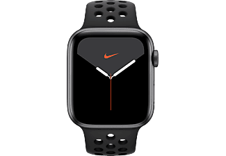 APPLE Watch Nike Series 5 (GPS) 44 mm - Montre intelligente (140 mm - 220 mm, Fluoroélastomère, Gris sidéral/Noir)