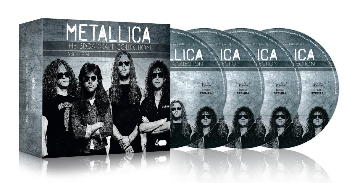 Metallica's 'The Broadcast Collection' boxset met bandleden en schijven.