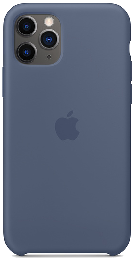 Blauwe iPhone 11 Pro case met het Apple-logo in het midden.