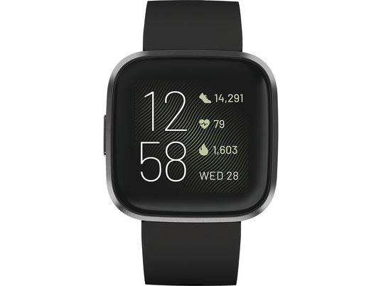 FITBIT Versa 2 - Smartwatch (S und L, Silikon, Schwarz/Carbon)