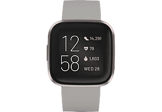 FITBIT Versa 2 - Smartwatch (S und L, Silikon, Steingrau/Nebelgrau)