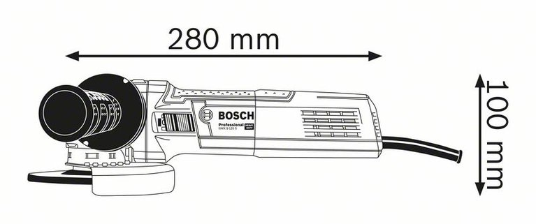 Bosch csiszoló műszaki rajza méretekkel.