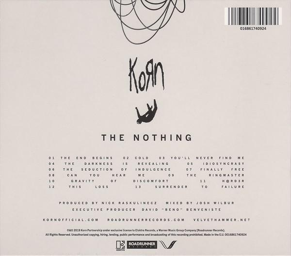 Albumhoes met tekst. De albumtitel 'The Nothing' en een logo en tracklijst met songnamen zijn zichtbaar.