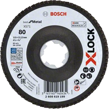 BOSCH X-LOCK X571 Legyezőtárcsa, Best for Metal, G80, ø 115 mm, 1 db (2608619199)