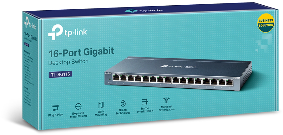 Une boîte turquoise avec un routeur TP-Link et les détails du produit.