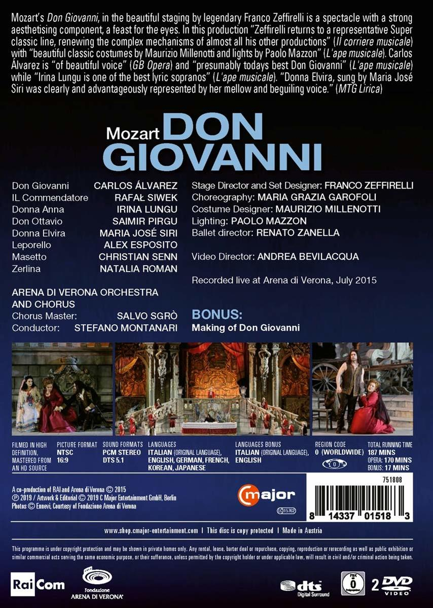 DVD-Cover für Mozarts Oper Don Giovanni, mit Schauspielern und Credits.