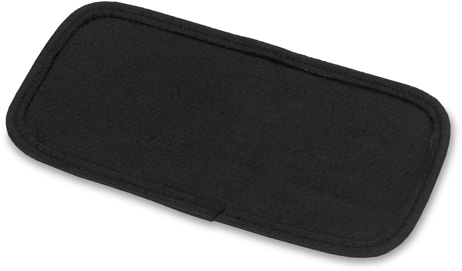 Black rectangular object with a rounded edge, likely a rug or mat.