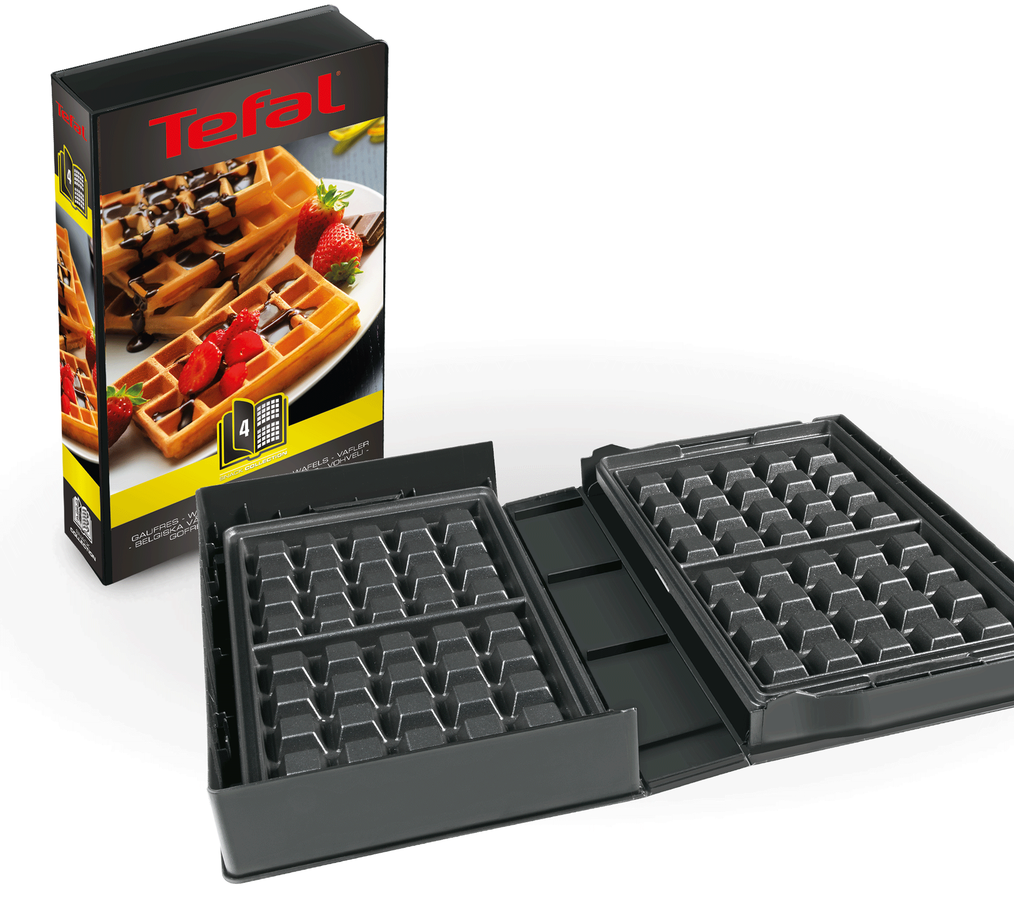 Wafelijzer met wafels en een doos op een oppervlak.