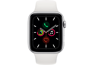 APPLE Watch Series 5 GPS, 44mm Ezüstszínű alumíniumtok fehér sportszíjjal