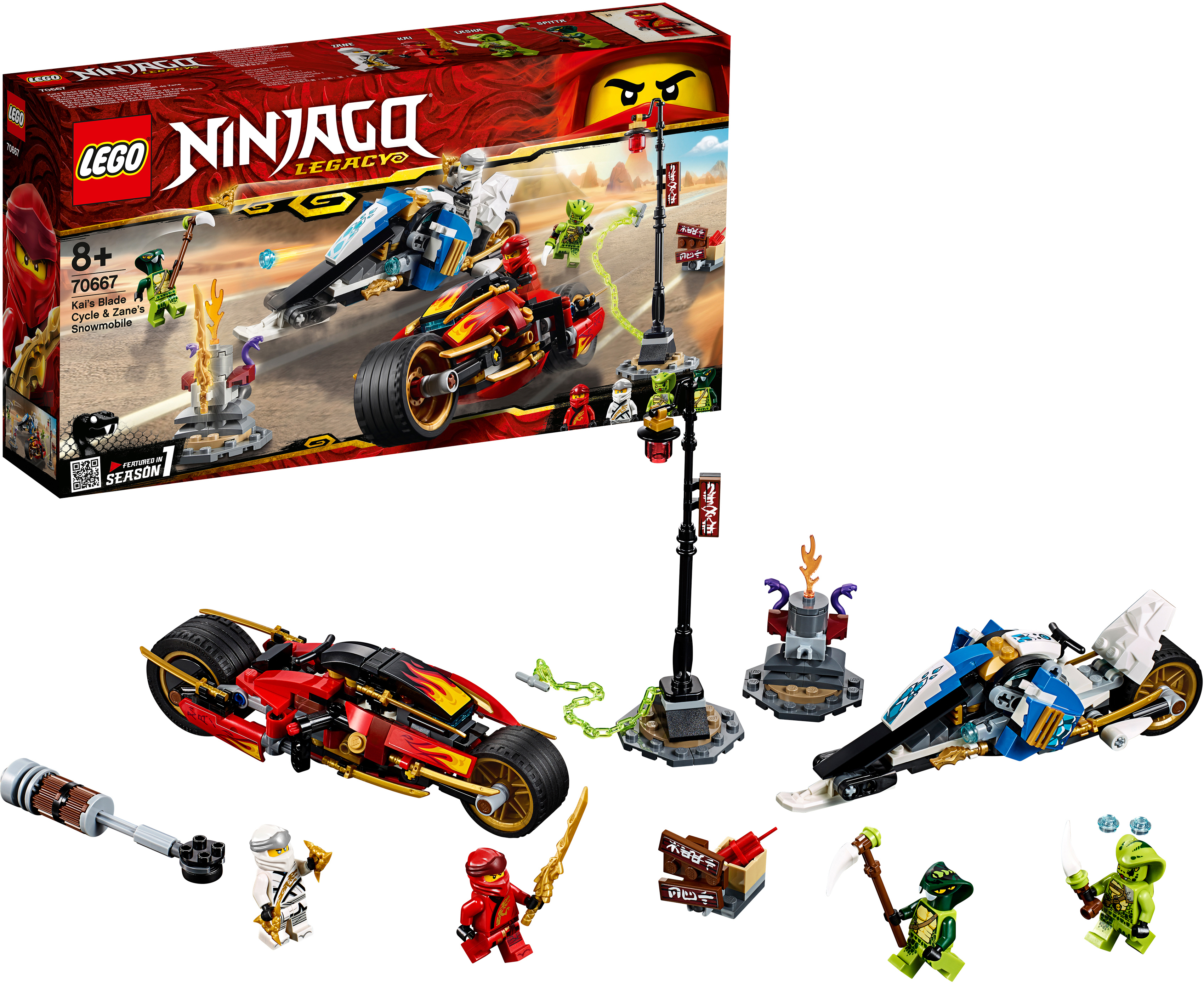 LEGO 70667 Kais Feuer-Bike & Zanes Schneemobil Bausatz, Mehrfarbig