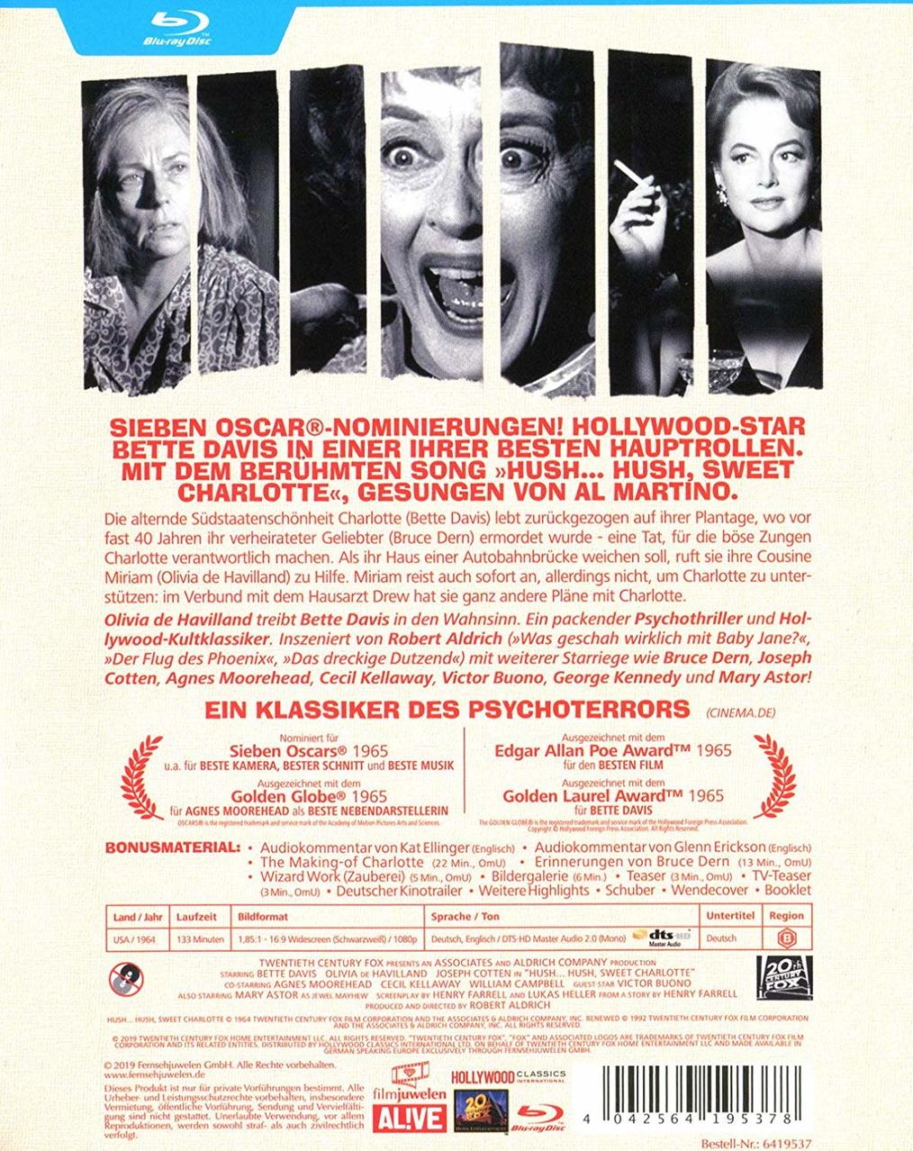 Filmplakat. Schwarz-Weiß-Fotos einer Frau, Text auf Deutsch. Blu-Ray-Disc.