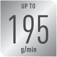 Text: Bis zu 195 g/min.