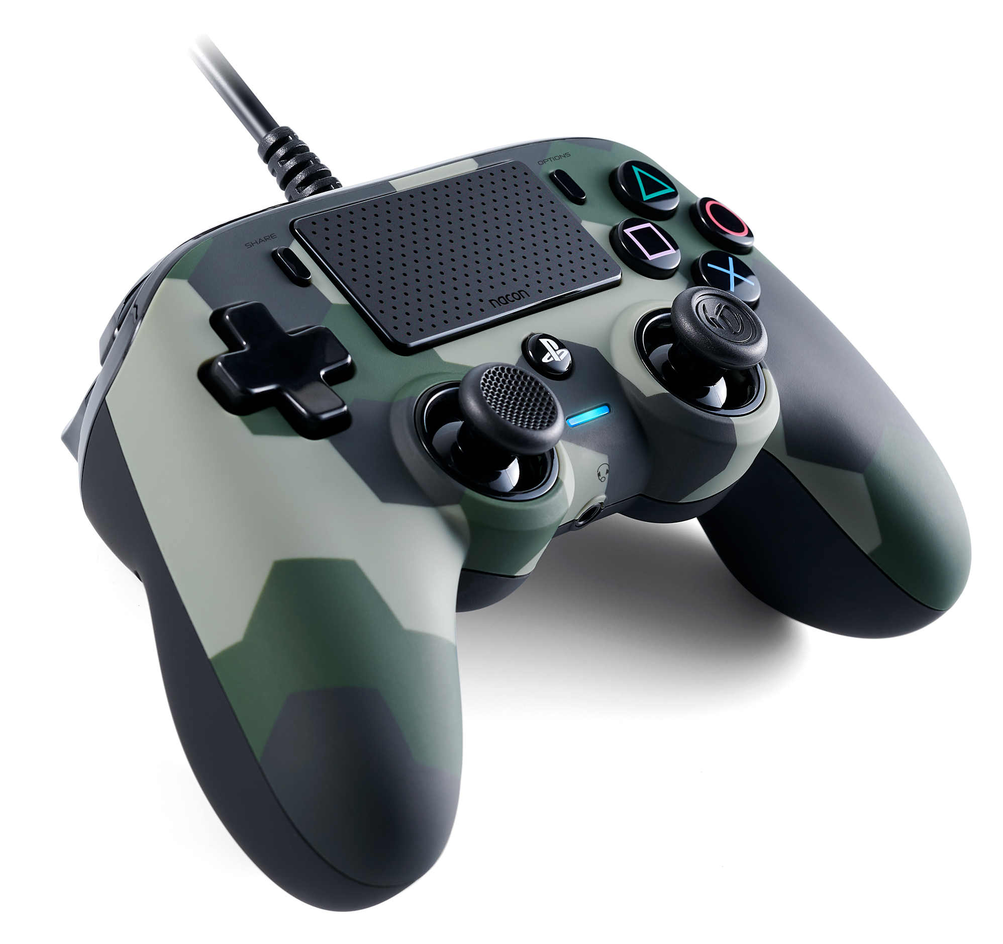 Ein Gaming-Controller mit Camouflage-Muster mit Knöpfen und Joysticks.
