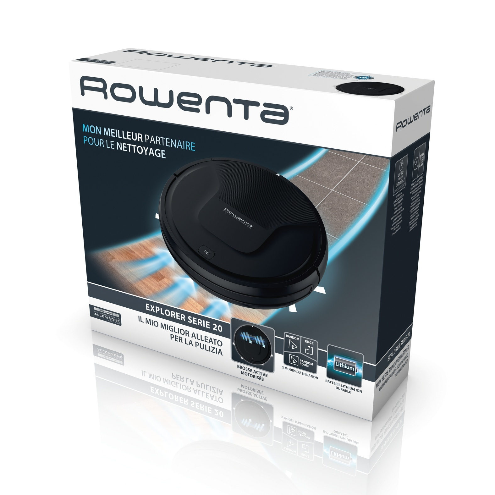 ROWENTA RR 6825WH EXPLORER 20 Saugroboter (Schwarz, Laufzeit: 150 min.)