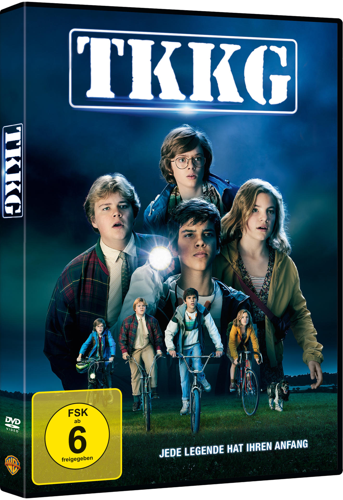 DVD-Hülle mit einem Filmplakat mit sechs Kindern auf Fahrrädern.
