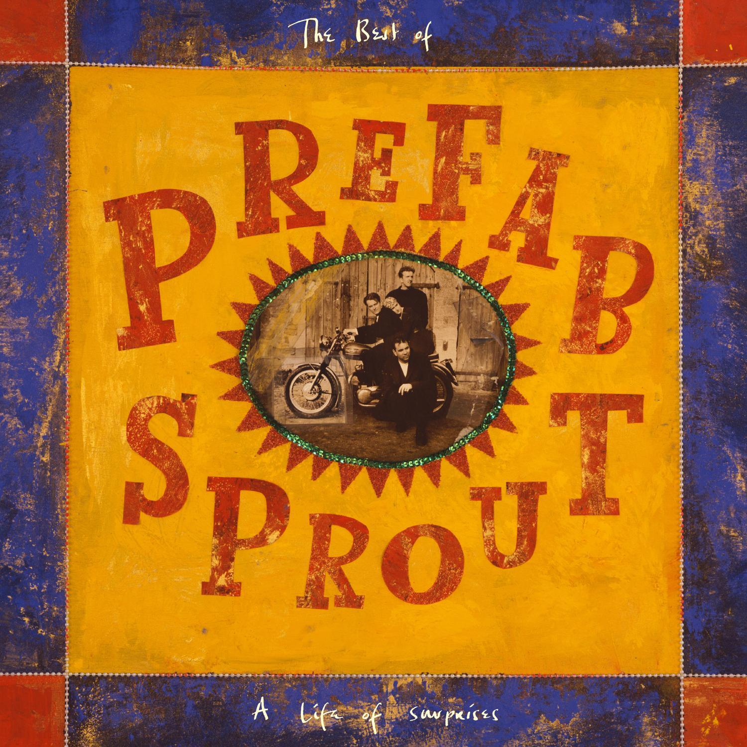 Albumcover 'The Best of Prefab Sprout', ein Bandfoto mit einem Motorrad.