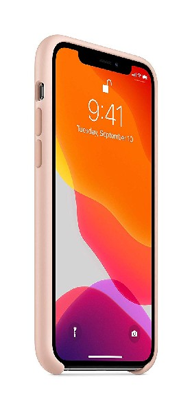 iPhone en una funda rosa. La pantalla muestra la hora 9:41 y la fecha. Fondo blanco.
