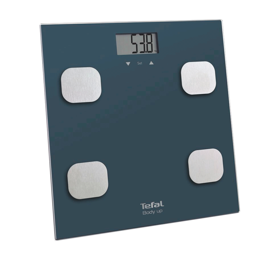 Digital bathroom scale with a display showing a weight of 53.8 kg.