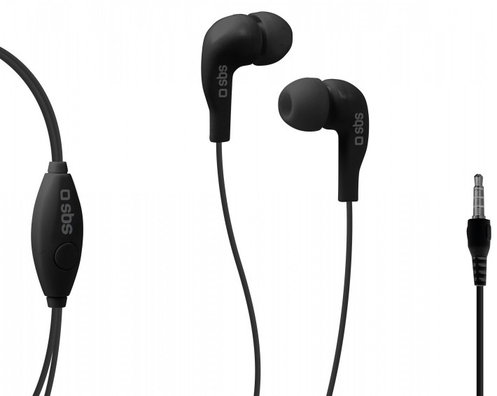 Zwarte in-ear koptelefoon met bediening en jack.