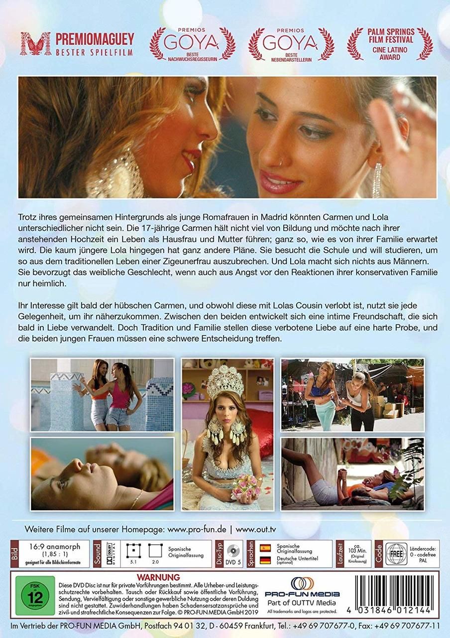 Rückseite einer DVD mit Bildern von Frauen und Text auf Spanisch. Enthält Auszeichnungen und Filmfestival-Logos.