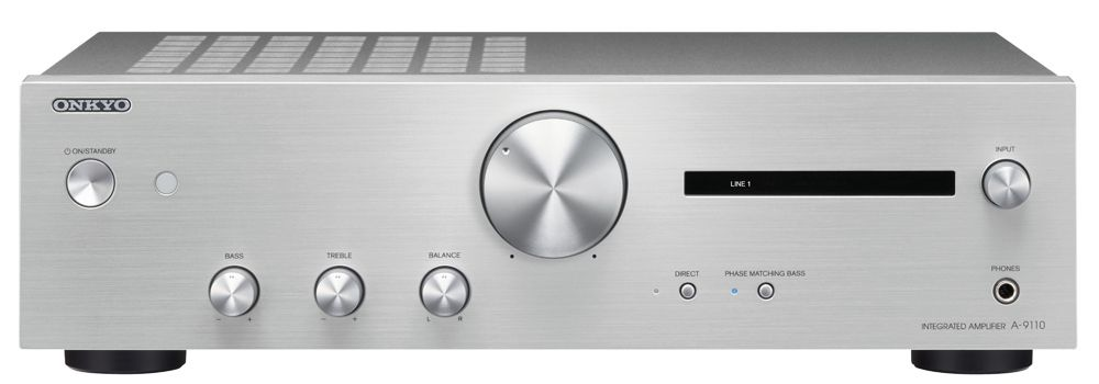 Amplificador estéreo - Onkyo A-9110, 2 canales, 50W/canal, Modo directo, Plata