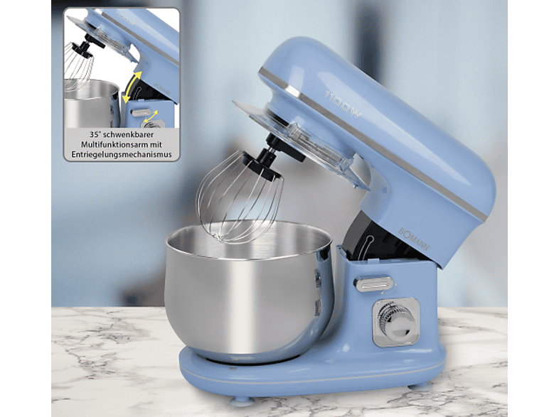 Bomann KM 6030 CB Knetmaschine Blau (Rührschüsselkapazität: 5 l, 1100 Watt) — Foto 3 von 4