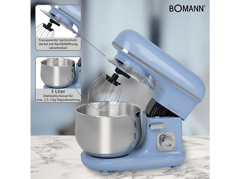 Bomann KM 6030 CB Knetmaschine Blau (Rührschüsselkapazität: 5 l, 1100 Watt) — Foto 4 von 4