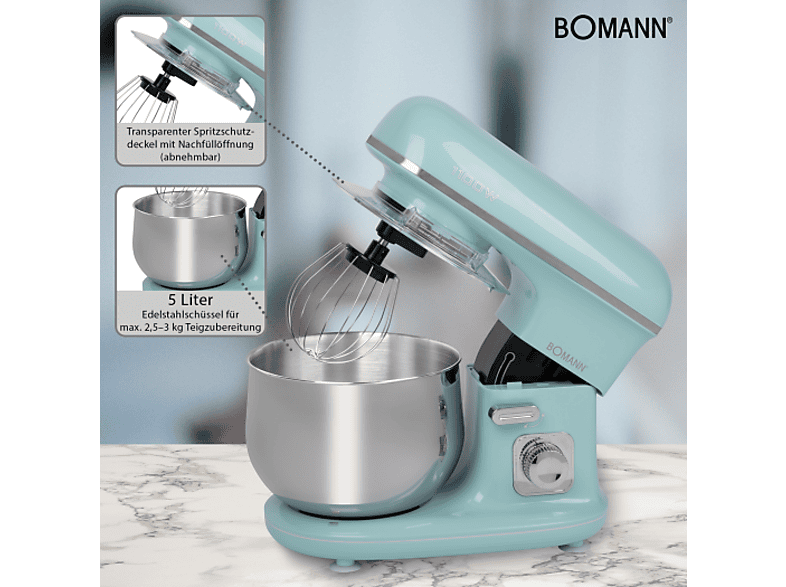Bomann KM 6030 CB Knetmaschine Mint-Grün (Rührschüsselkapazität: 5 l, 1100 Watt) — Foto 2 von 3