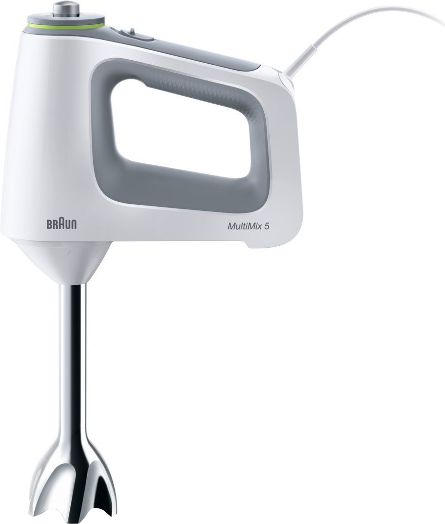 Un mixeur plongeant Braun MultiMix 5 blanc et gris.