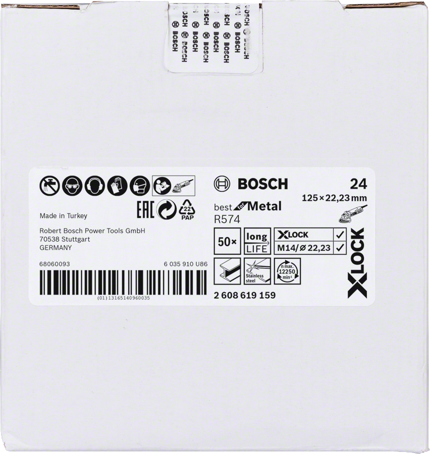 Bosch fémvágó korong doboz címkéje, termékadatokkal és logókkal.
