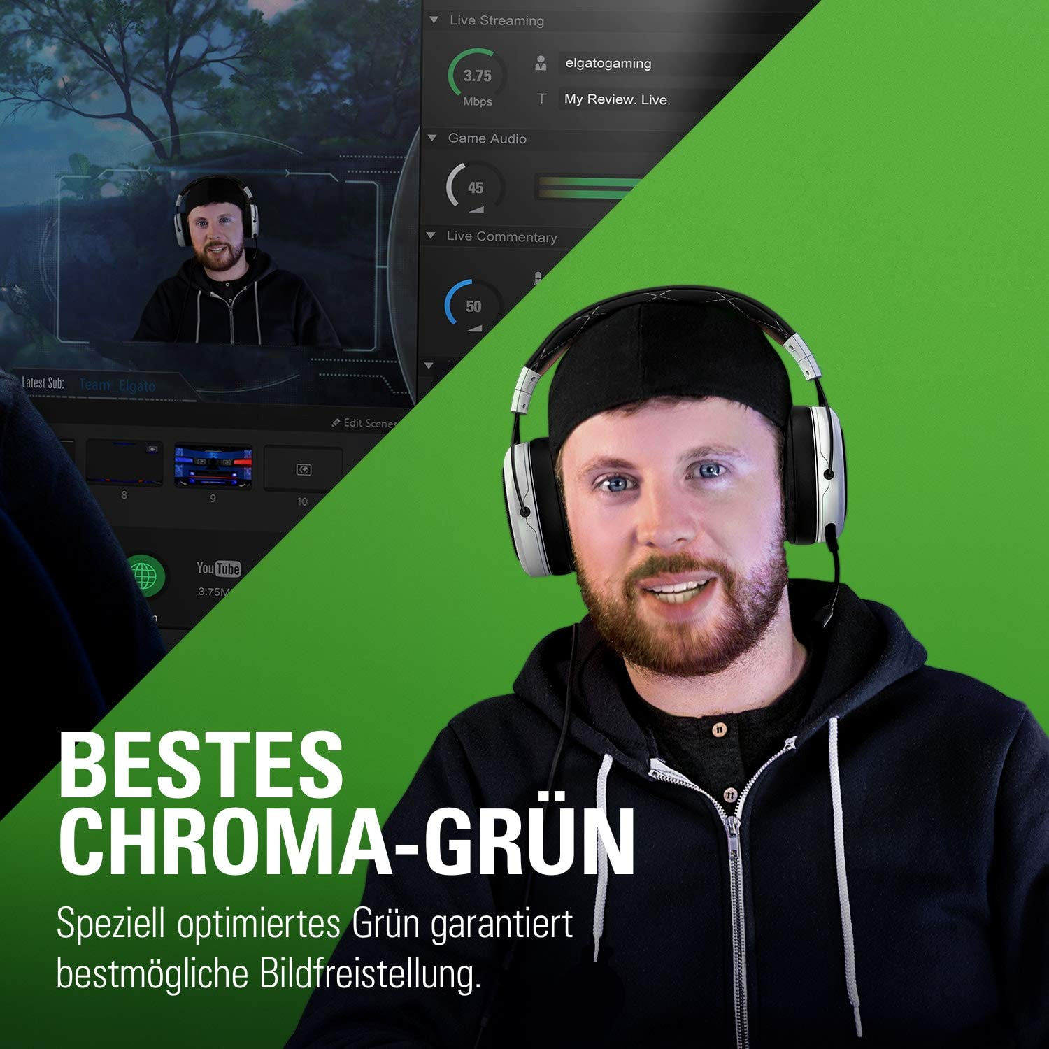 ELGATO Elgato Green Screen MT Chroma-Key-Leinwand, Schwarz/Grün