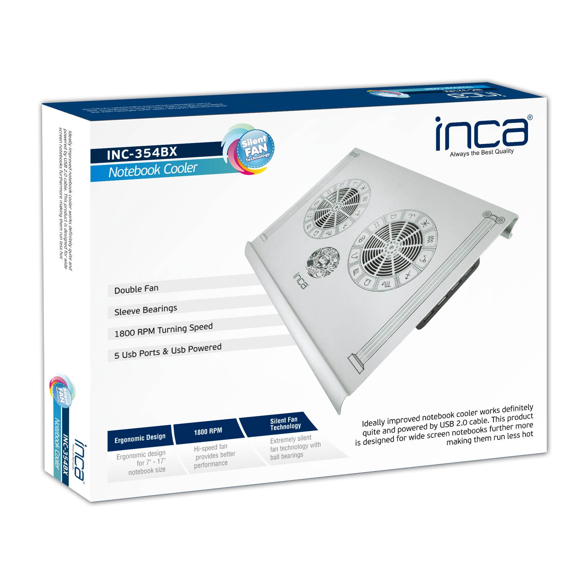 INCA INC-354BX  Aluminyum Special Design USB Sessiz Laptop Soğutucu