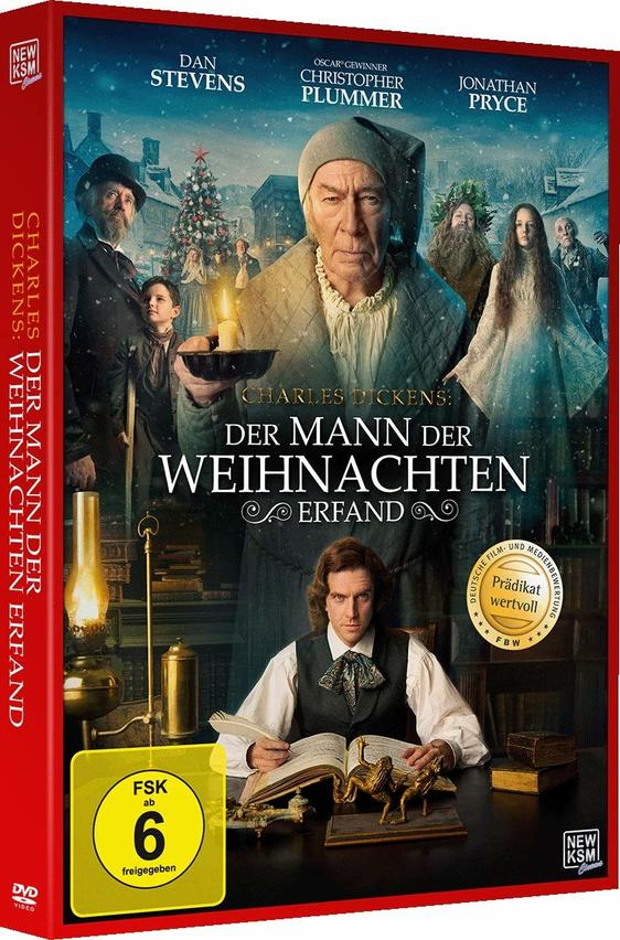 DVD-Hülle: Charles Dickens Filmplakat. Mann in der Mitte, andere Charaktere drumherum. Roter Rand mit Text.